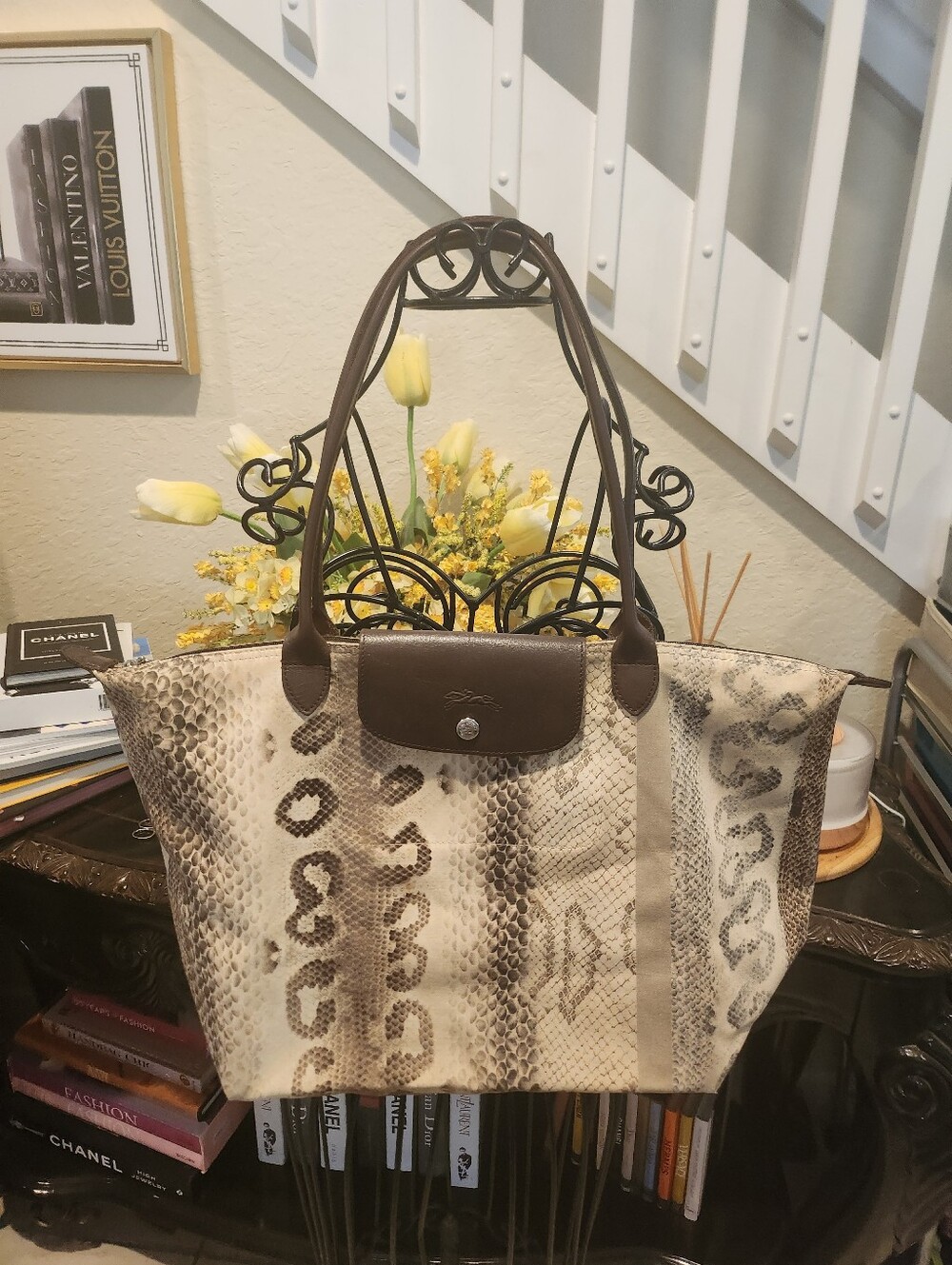Longchamp Le Pliage Reptile Toile printed tote bag